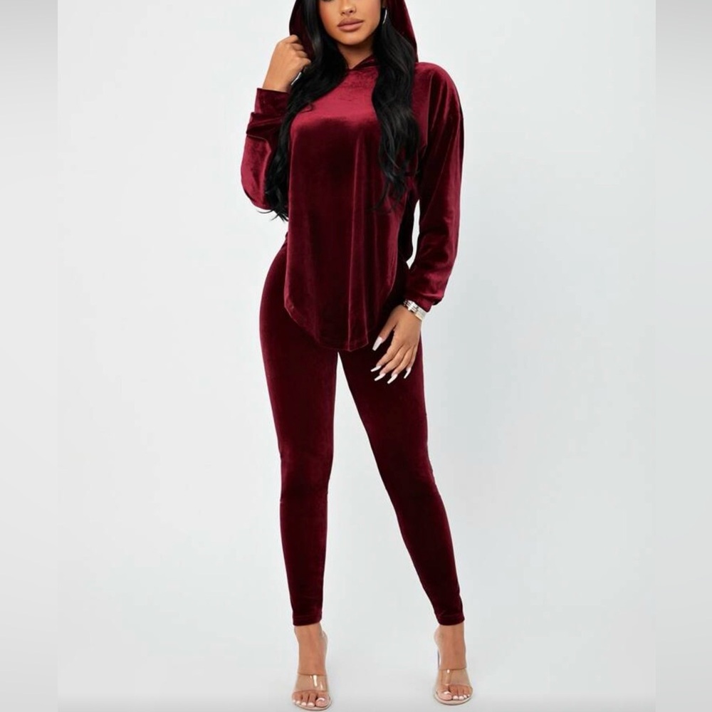 SHEIN Burgundy Velvet Leggings Set